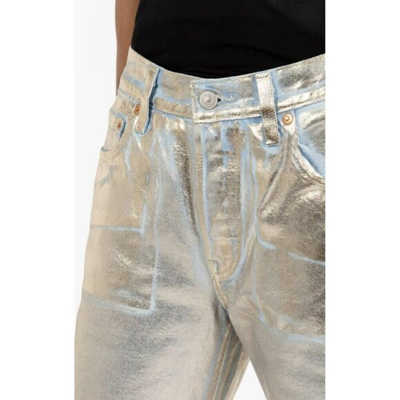 New Levis Silver Coated Ankle 501 Mid Rise Jeans 28 x 27 - Picture 3 of 9